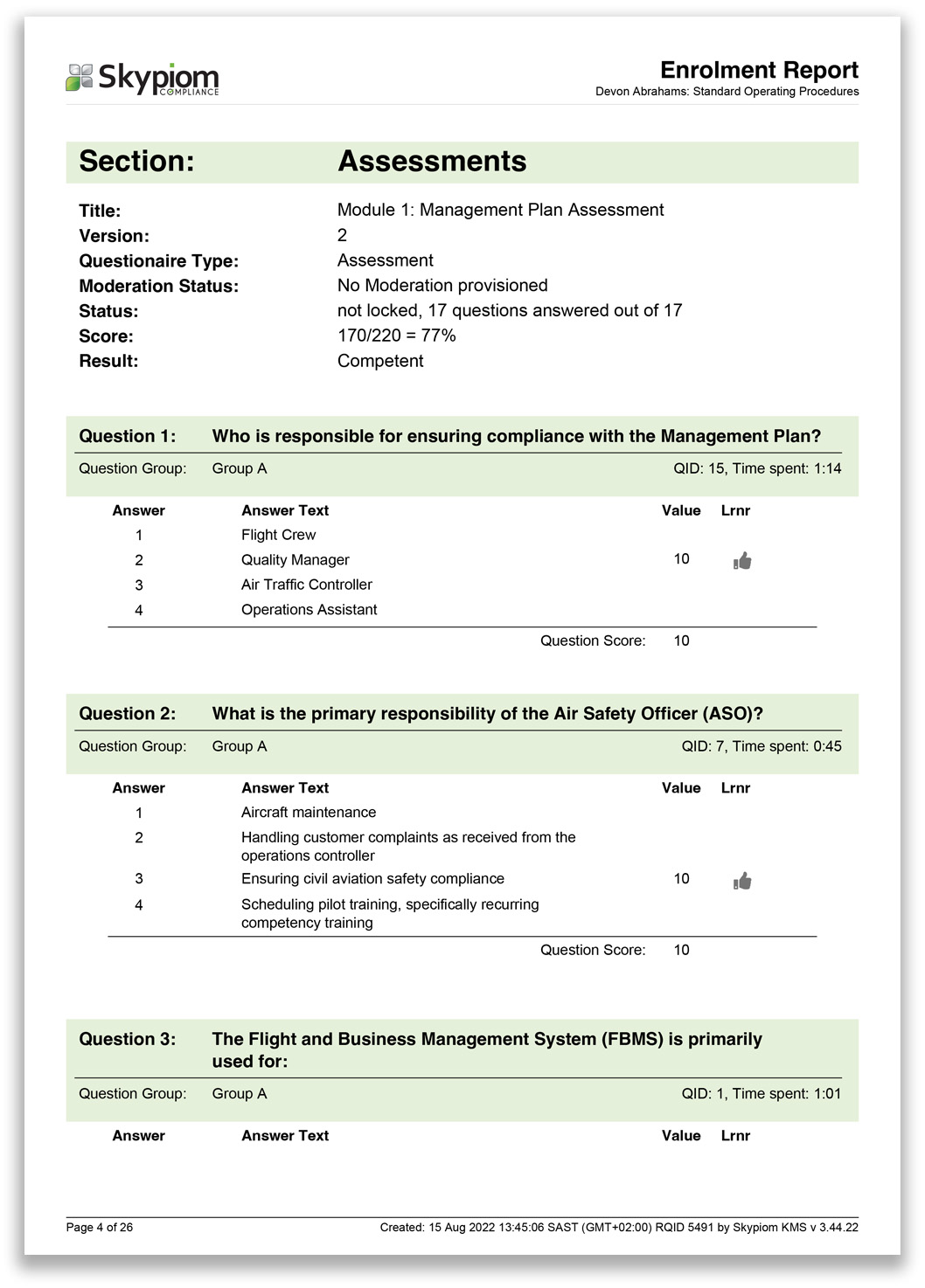 Skypiom enrolment report