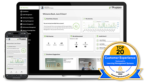 MacBook Pro with iPhone and eLearning Industry Award.