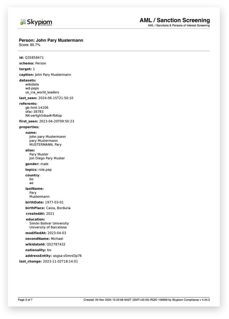 AML Sanctions Screening Report