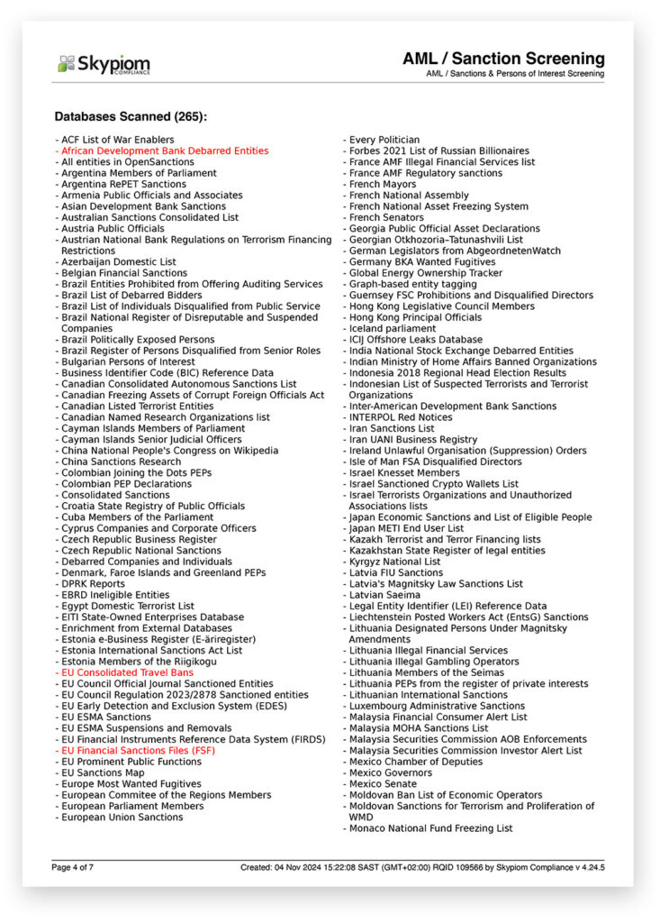 AML Sanctions Screening Report