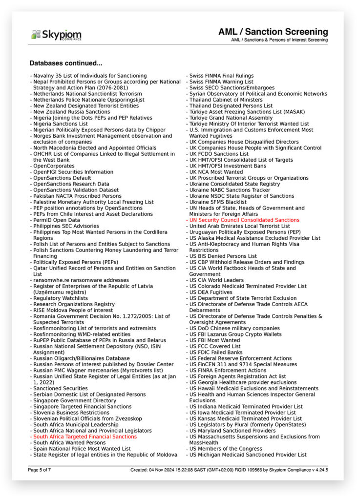 AML Sanctions Screening Report