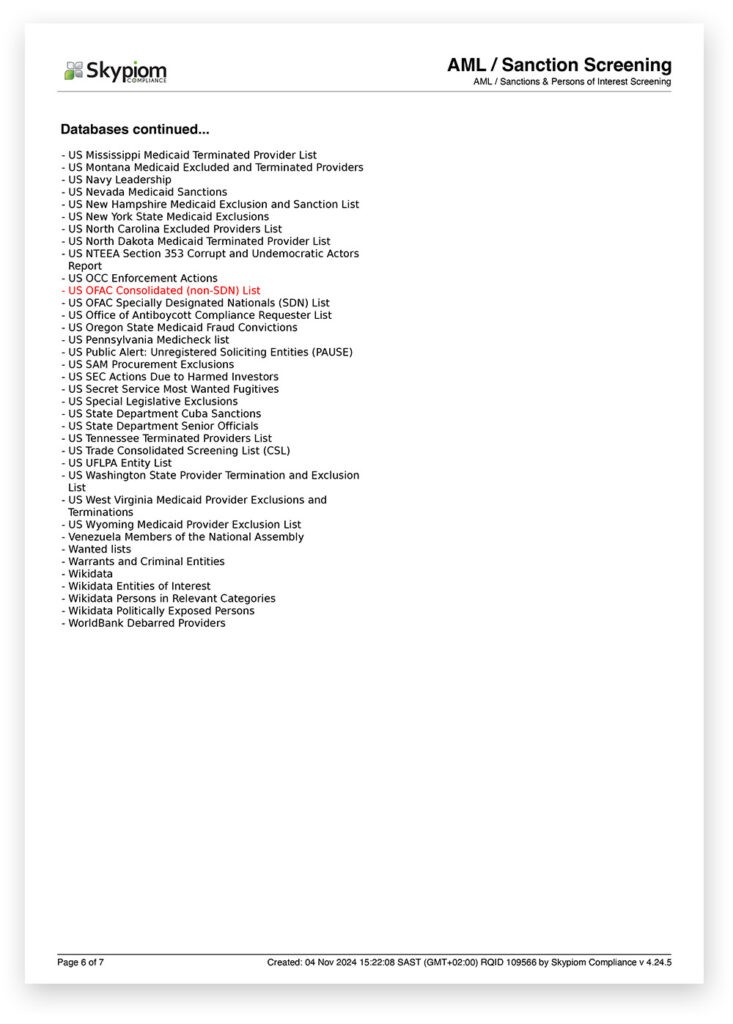 AML Sanctions Screening Report