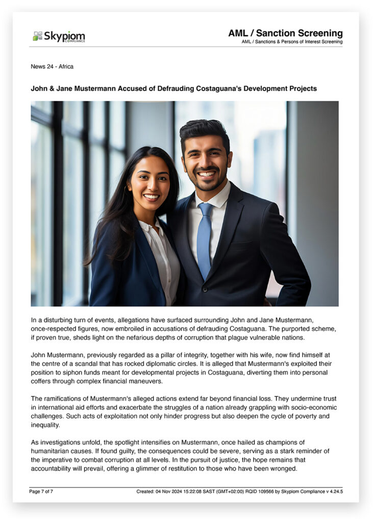 AML Sanctions Screening Report
