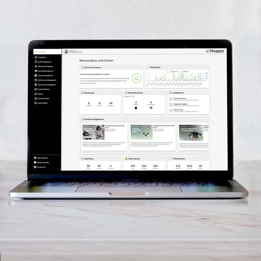 laptop with Skypiom Compliance displayed